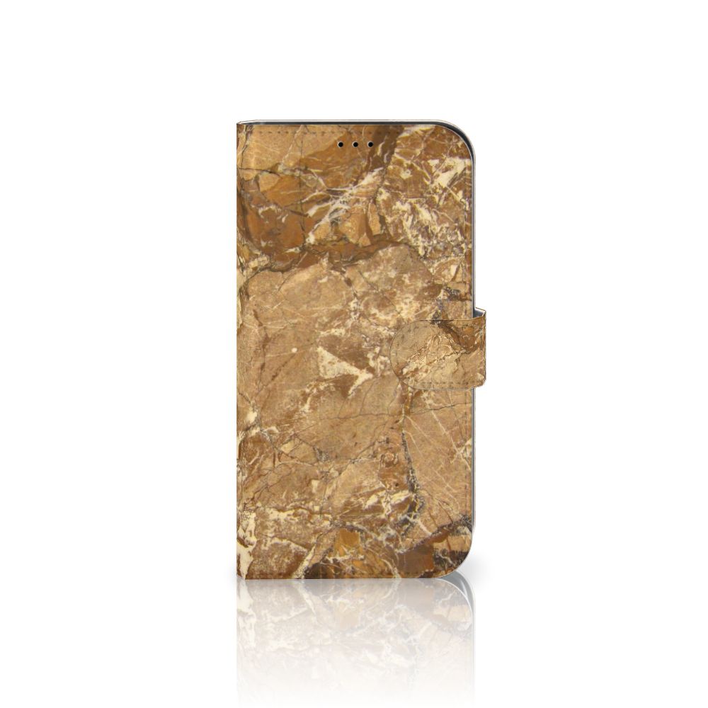 iPhone 13 Pro Max Bookcase Marmer Creme met luxe marmer print in beige en bruin tinten.