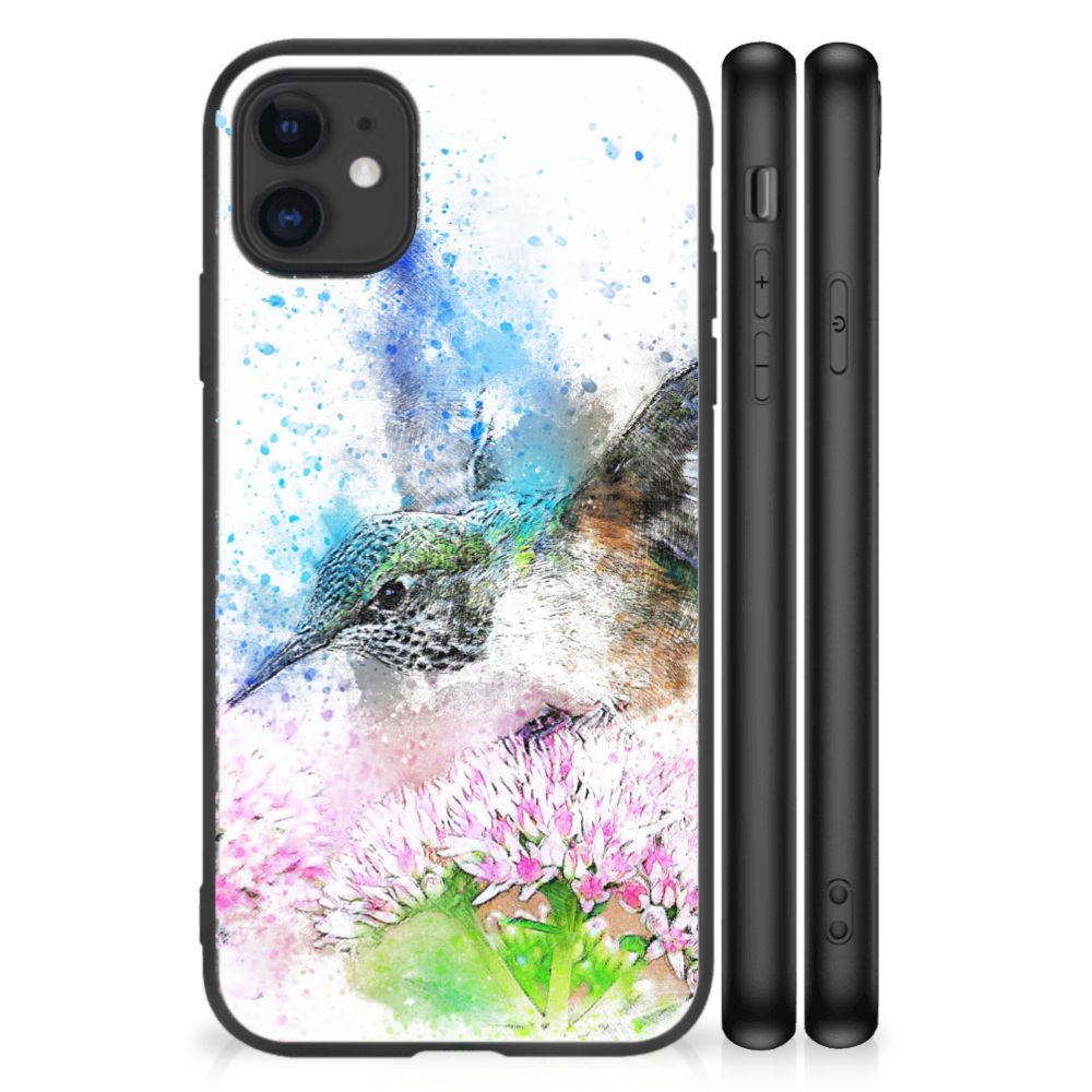 Kleurrijke Telefoonhoesje iPhone 11 Vogel met watercoloring print van een vogel en bloemen.