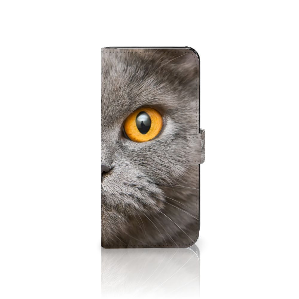 Telefoonhoesje met Pasjes Xiaomi 12T | 12T Pro Britse Korthaar met een imposante kat en opvallend gele ogen.