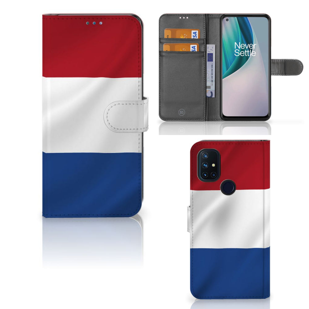 OnePlus Nord N10 Bookstyle Case Nederlandse Vlag met artistiek design en vakjes voor pasjes.