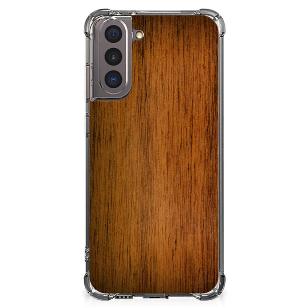 Samsung Galaxy S21 Stevig Telefoonhoesje Donker Hout