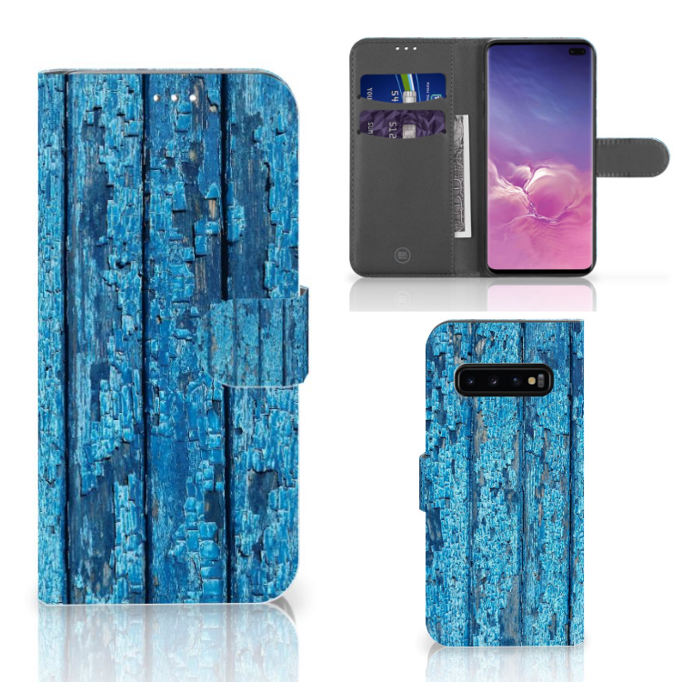 Samsung Galaxy S10 Plus Book Style Case Wood Blue