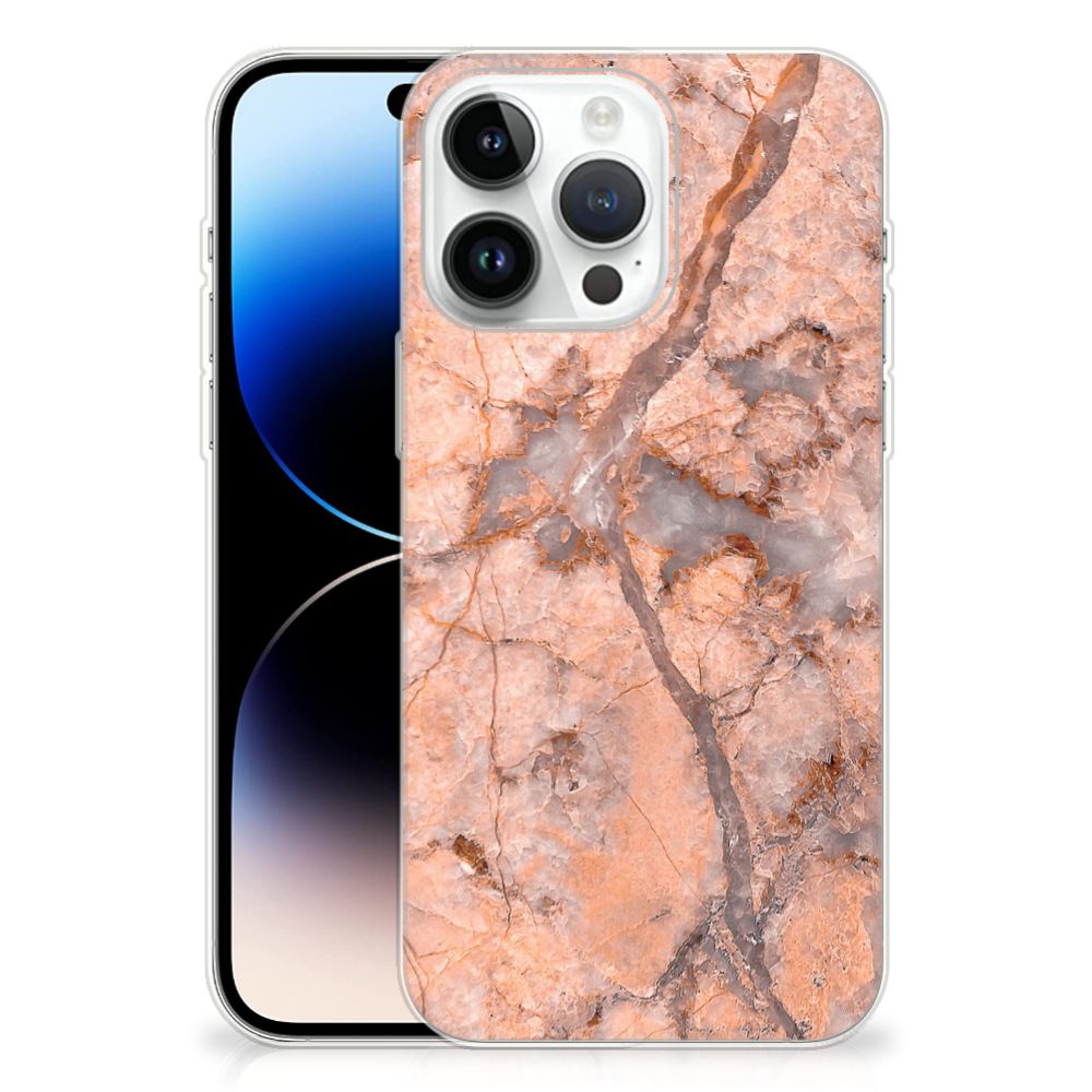 iPhone 14 Pro Max TPU Siliconen Hoesje Marmer Oranje