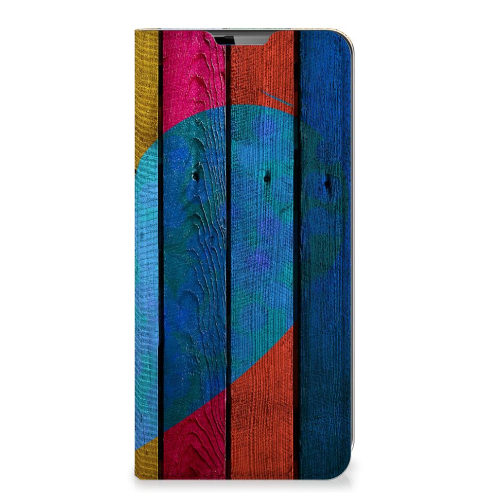 Motorola Moto G9 Plus Book Wallet Case Wood Heart - Cadeau voor je Vriend - B2C Telecom