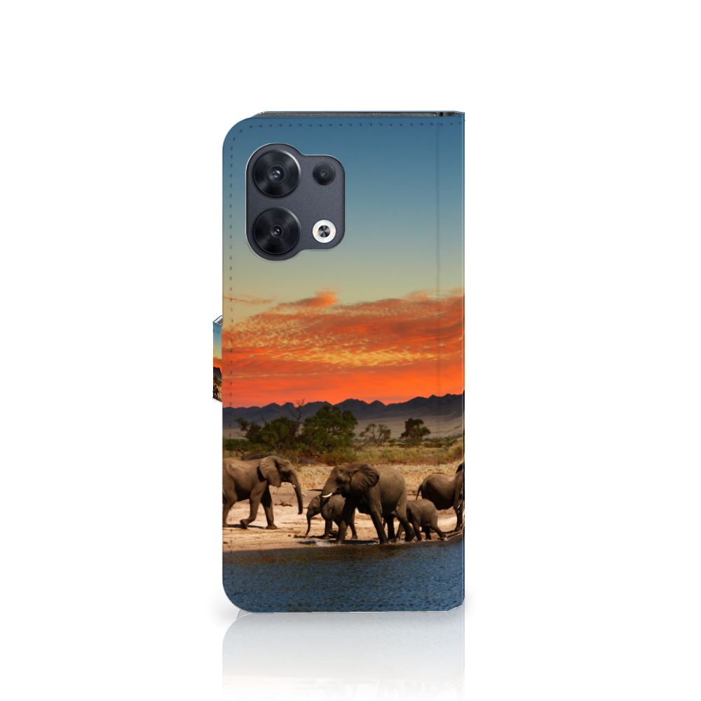 OPPO Reno8 Telefoonhoesje met Pasjes Olifanten