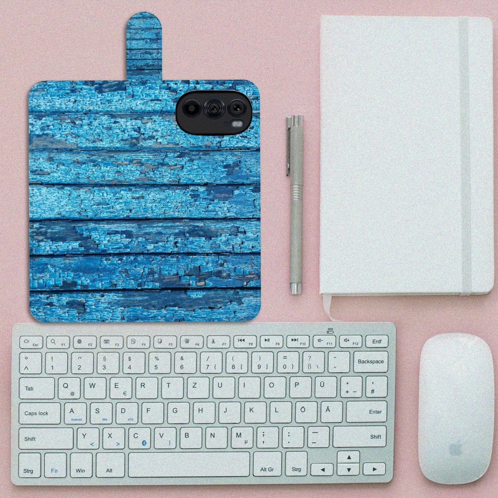 Motorola Edge 30 Pro Book Style Case Wood Blue