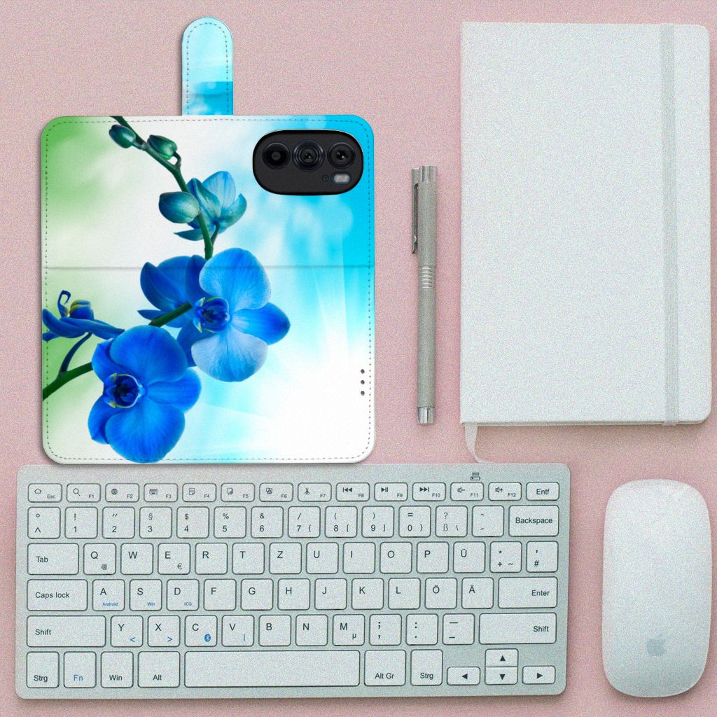 Motorola Edge 30 Pro Hoesje Orchidee Blauw - Cadeau voor je Moeder