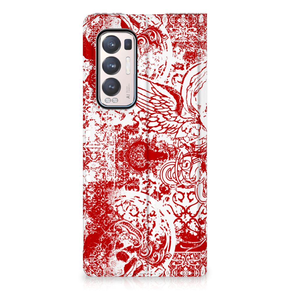 Mobiel BookCase OPPO Find X3 Neo Angel Skull Rood - B2C Telecom