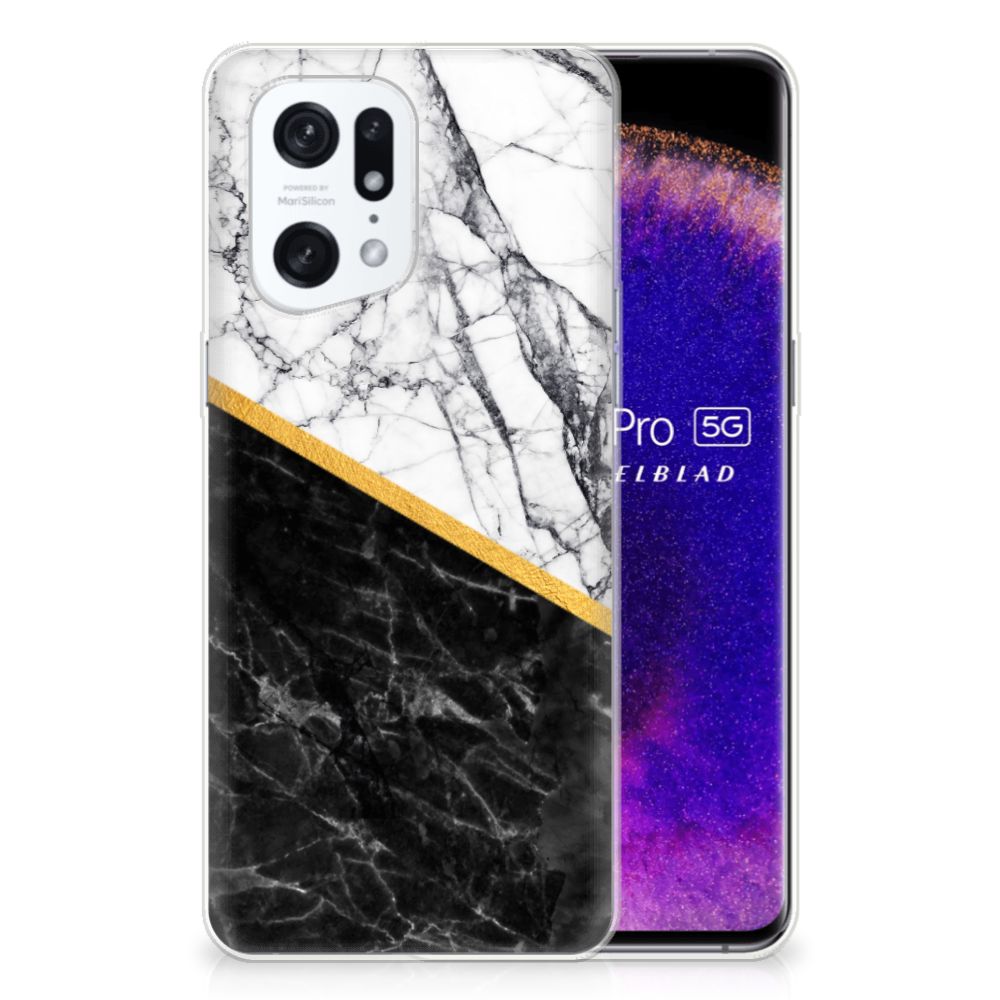 OPPO Find X5 Pro TPU Siliconen Hoesje Marmer Wit Zwart - Origineel Cadeau Man B2C Telecom