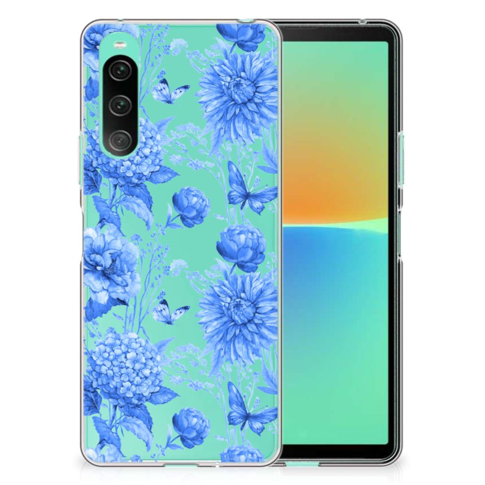 TPU Case voor Sony Xperia 10 V Flowers Blue