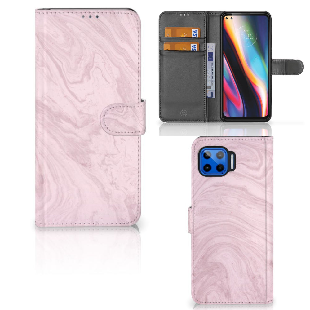 Motorola Moto G 5G Plus Bookcase Marble Pink - Origineel Cadeau Vriendin