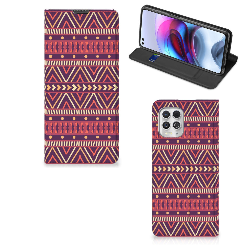 Motorola Moto G100 Hoesje met Magneet Aztec Paars