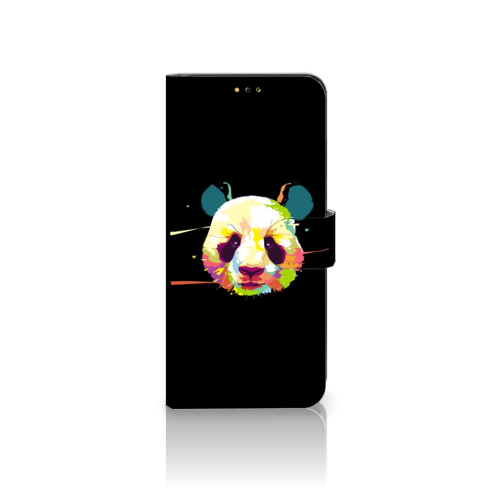 Samsung Galaxy A14 5G Leuk Hoesje Panda Color met kleurrijke panda afdruk op zwart achtergrond.