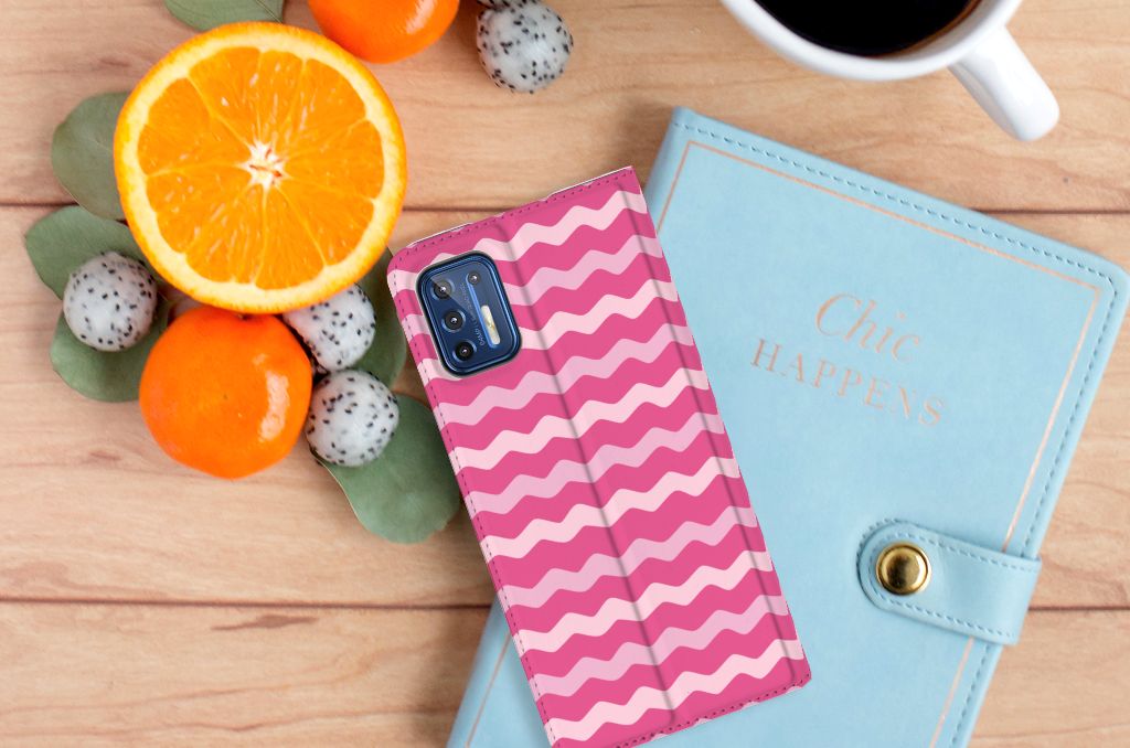 Motorola Moto G9 Plus Hoesje met Magneet Waves Pink - B2C Telecom