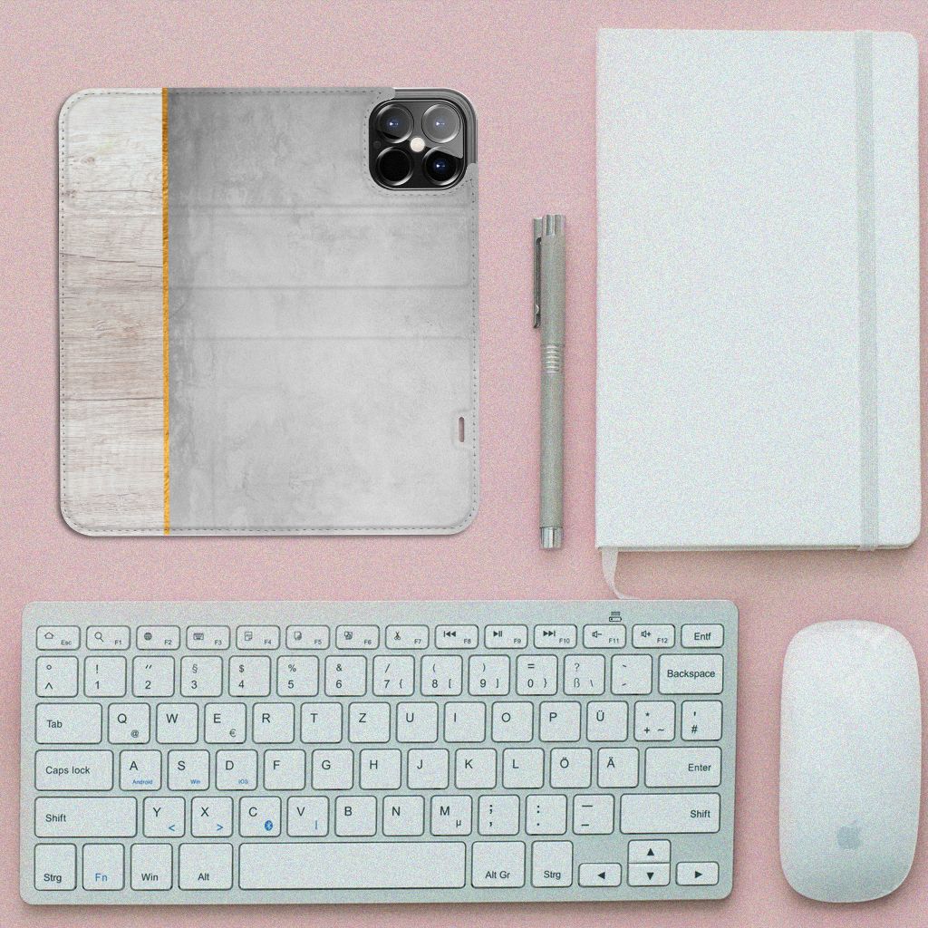 iPhone 12 Pro Max Book Wallet Case Wood Concrete - B2C Telecom