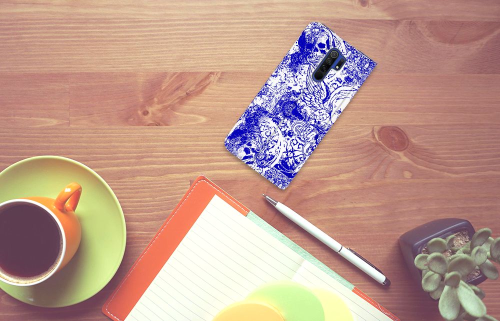Mobiel BookCase Xiaomi Redmi 9 Angel Skull Blauw - B2C Telecom