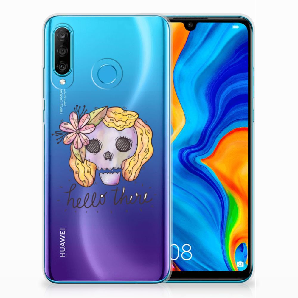 Silicone Back Case Huawei P30 Lite Boho Skull