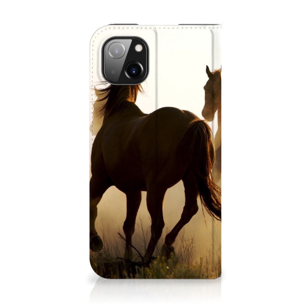 Apple iPhone 14 Plus Hoesje maken Design Cowboy met paardenprint achterzijde, perfect voor paardenliefhebbers.
