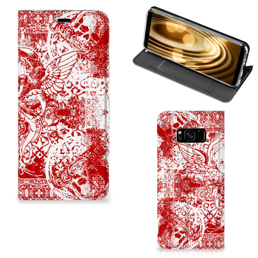 Mobiel BookCase Samsung Galaxy S8 Angel Skull Rood