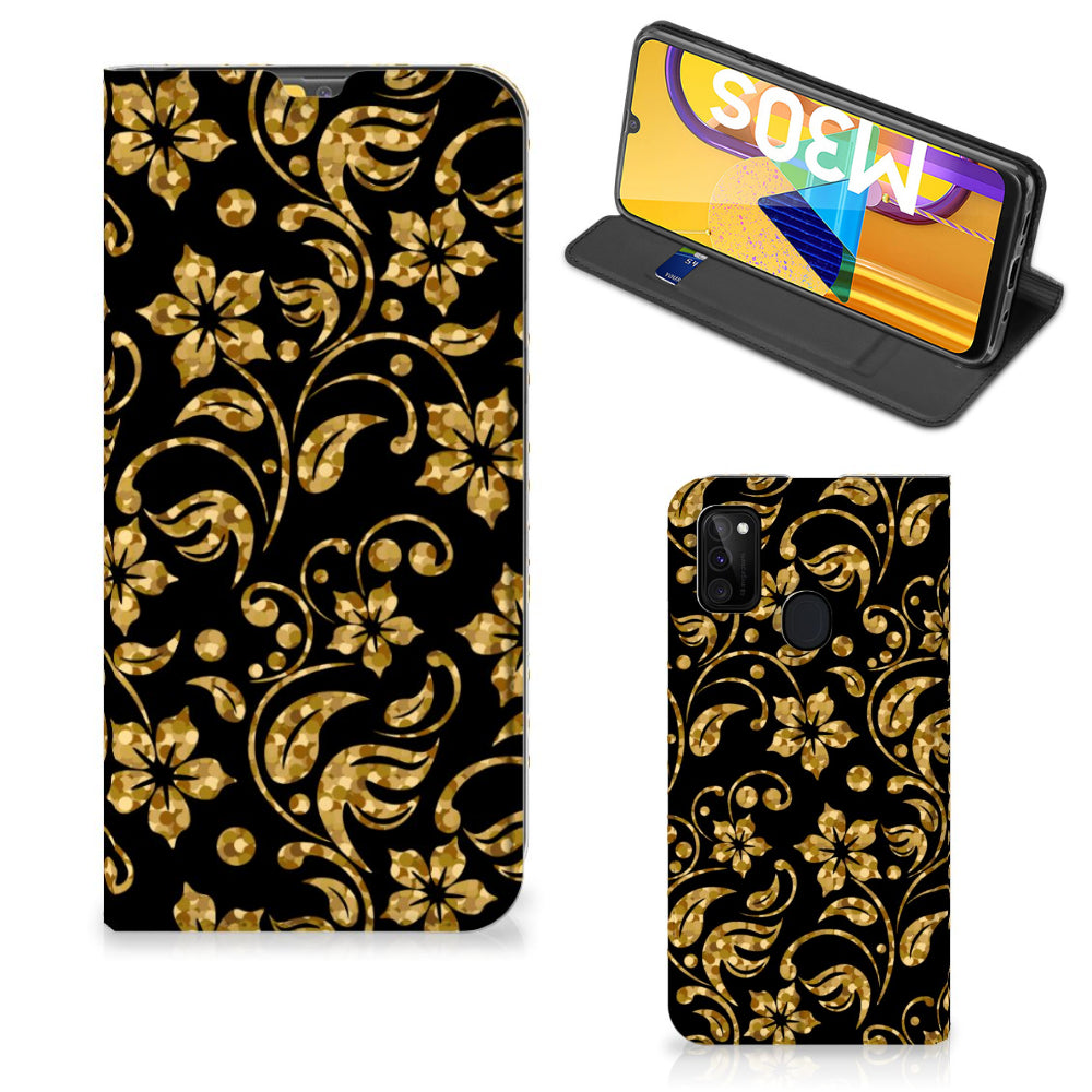 Samsung Galaxy M30s | M21 Smart Cover Gouden Bloemen