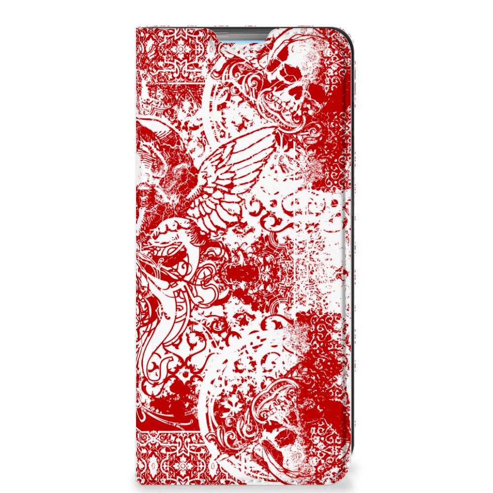 Mobiel BookCase OPPO A74 4G Angel Skull Rood - B2C Telecom