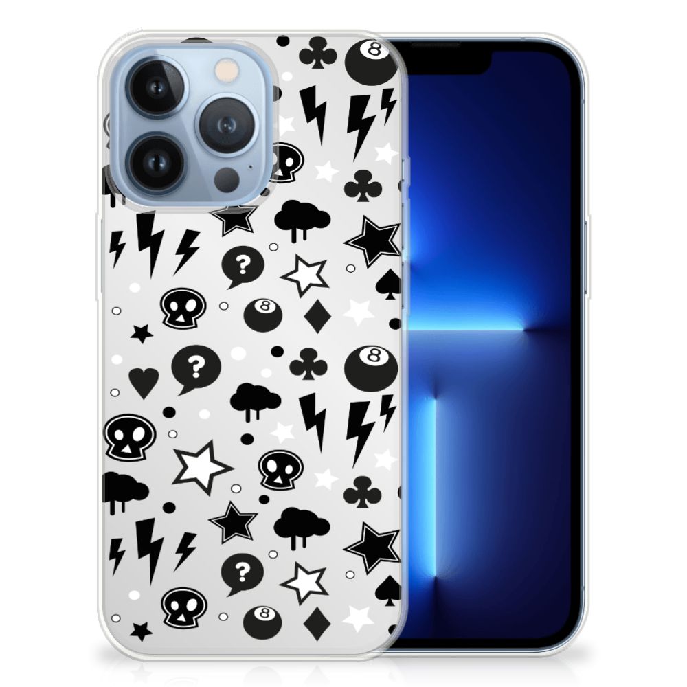 Silicone Back Case Apple iPhone 13 Pro Silver Punk met stoere ontwerpen zoals bliksem en sterren ⚡️.