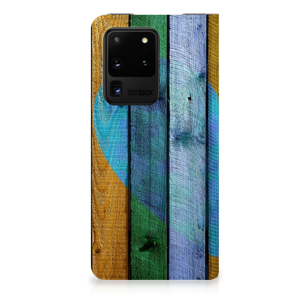 Samsung Galaxy S20 Ultra Book Wallet Case Wood Heart - Cadeau voor je Vriend - B2C Telecom