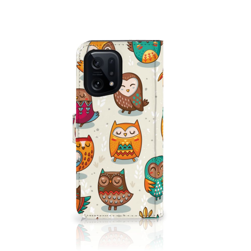 OPPO Find X5 Telefoonhoesje met Pasjes Vrolijke Uilen