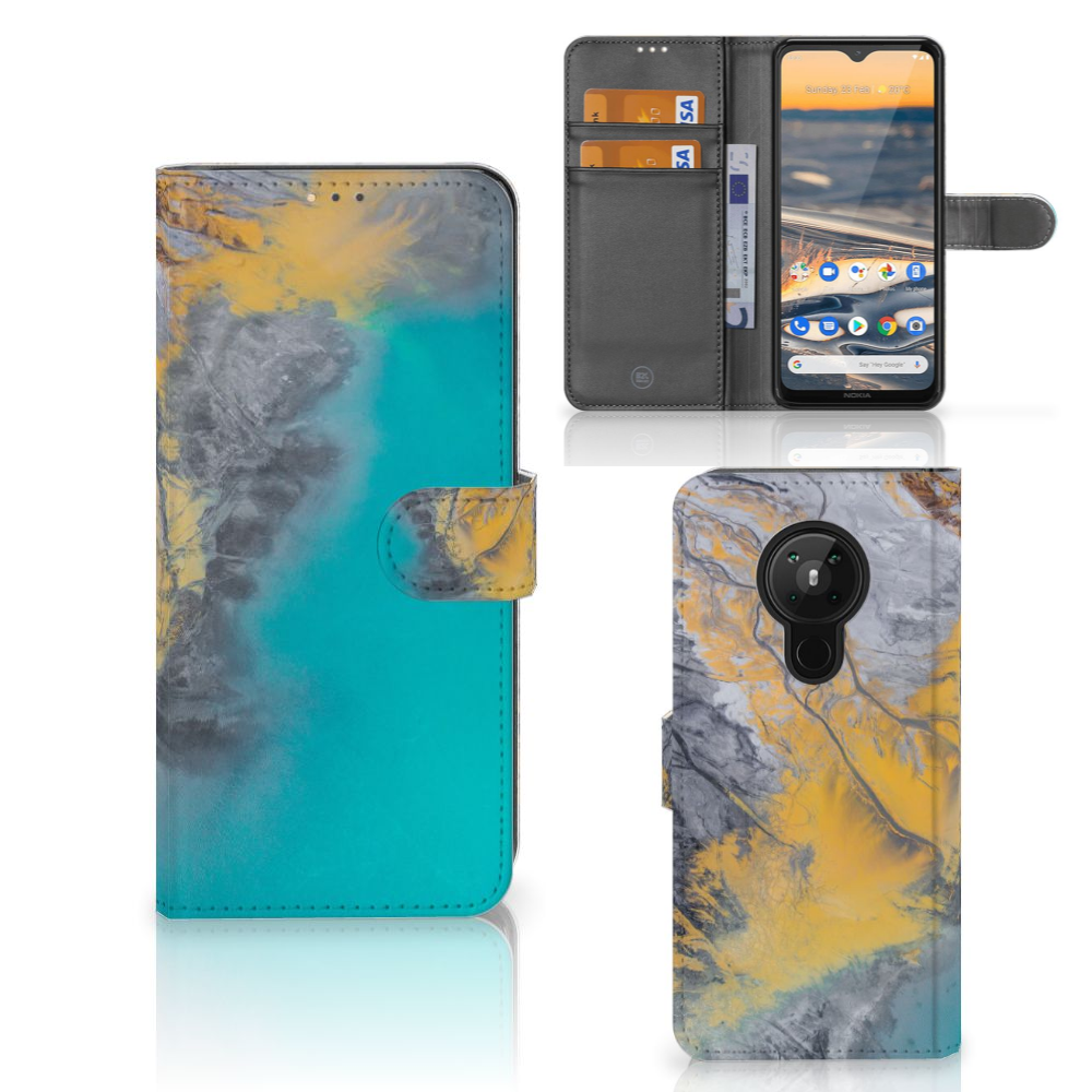 Nokia 5.3 Bookcase Marble Blue Gold