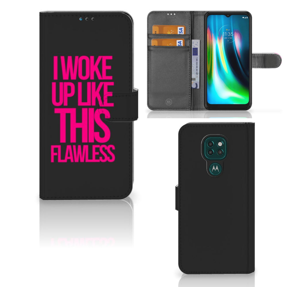 Motorola Moto G9 Play | E7 Plus Hoesje met naam Woke Up - Origineel Cadeau Zelf Maken