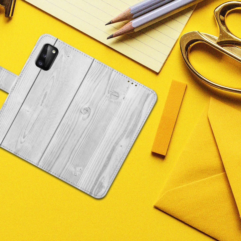 Samsung Galaxy A41 Book Style Case White Wood
