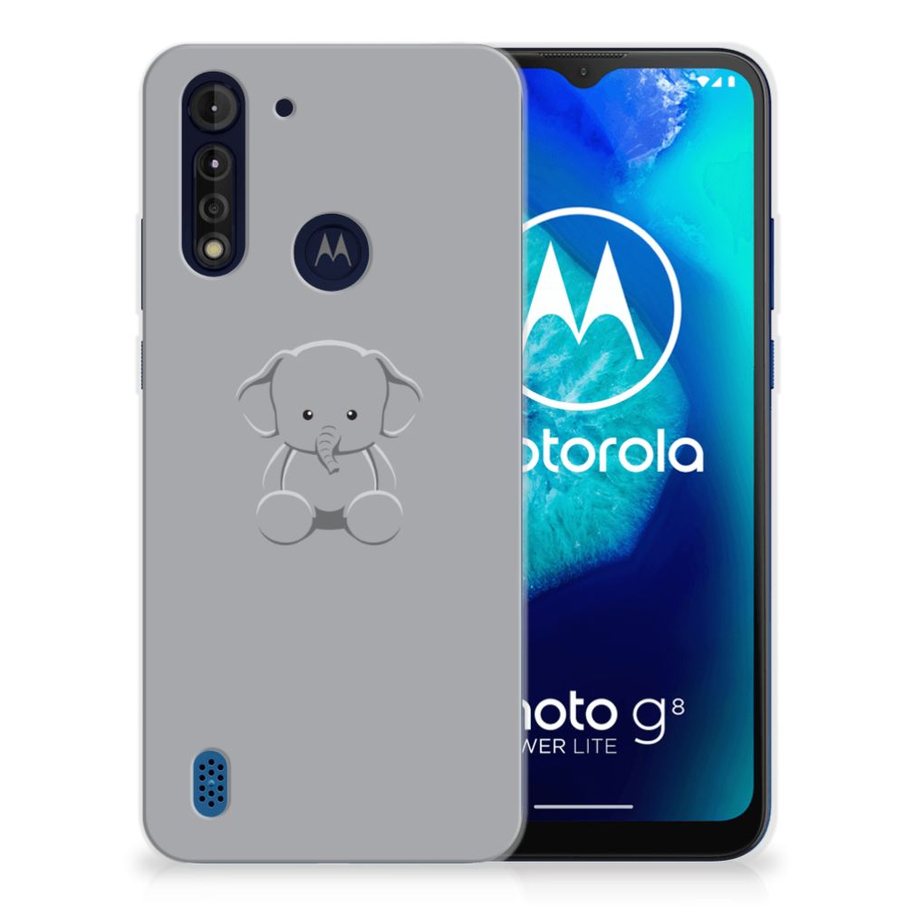 Motorola Moto G8 Power Lite Telefoonhoesje met Naam Grijs Baby Olifant