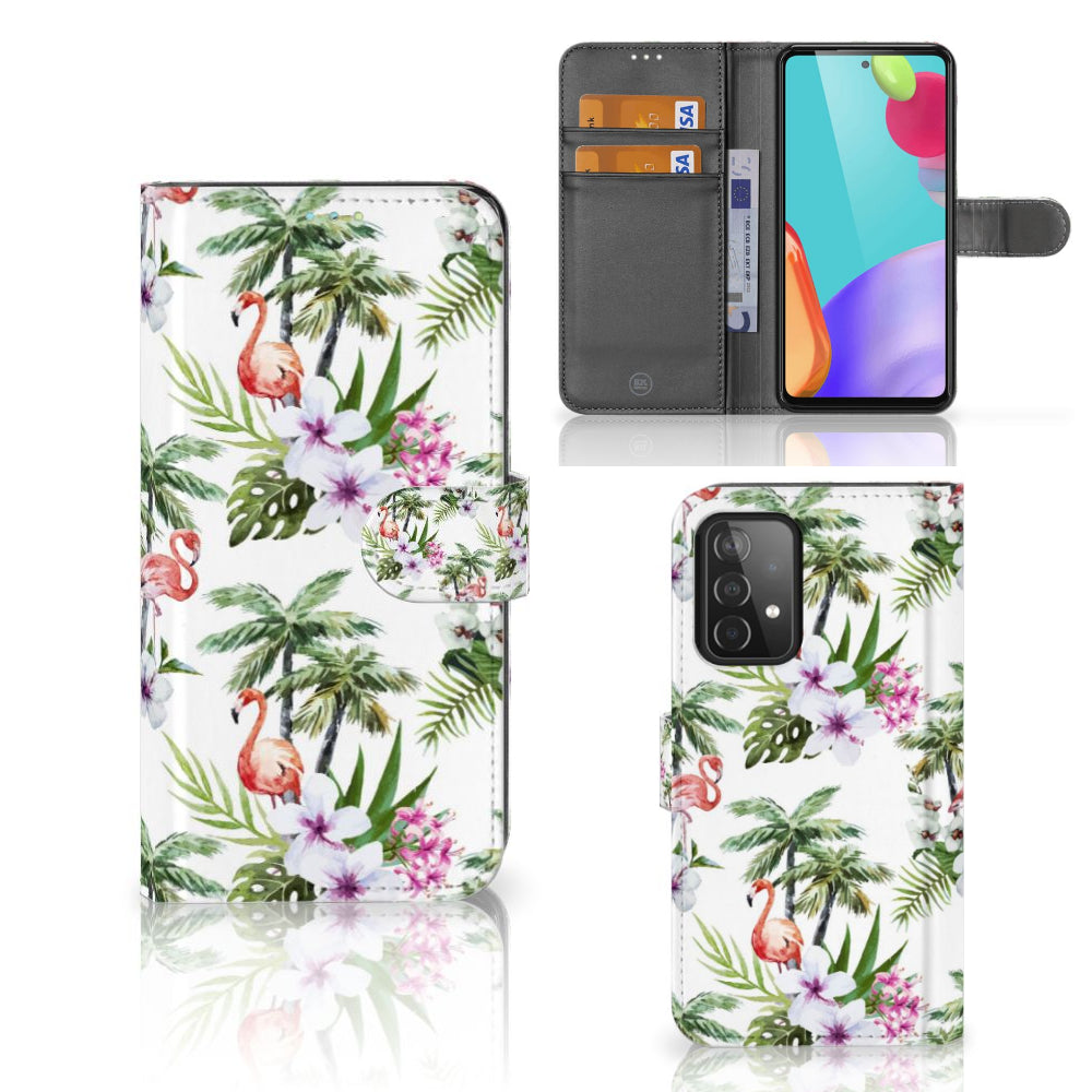 Samsung Galaxy A52 Telefoonhoesje met Pasjes Flamingo Palms