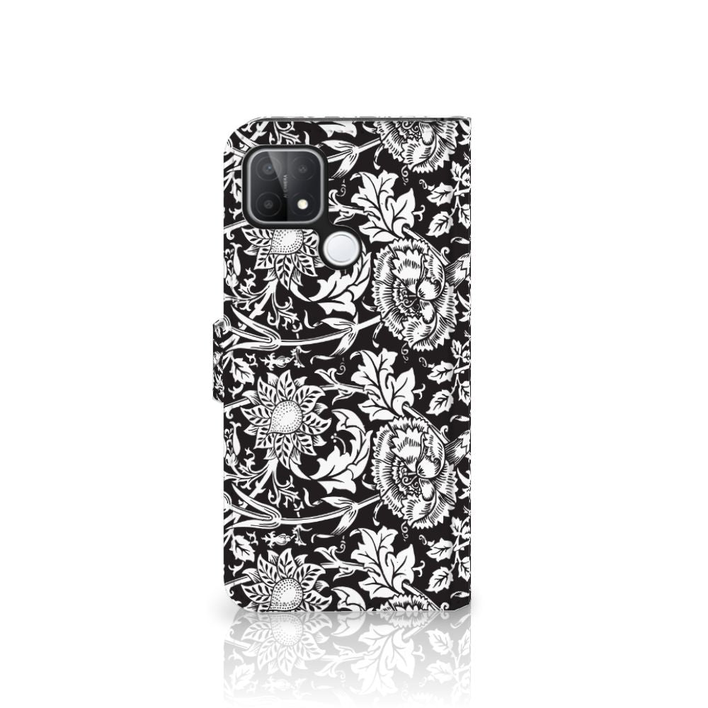 OPPO A15 Hoesje Black Flowers