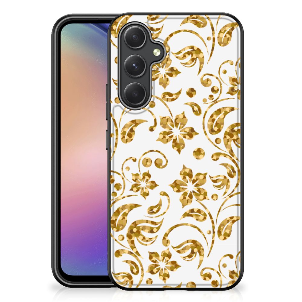 Samsung Galaxy A54 Bloemen Hoesje Gouden Bloemen