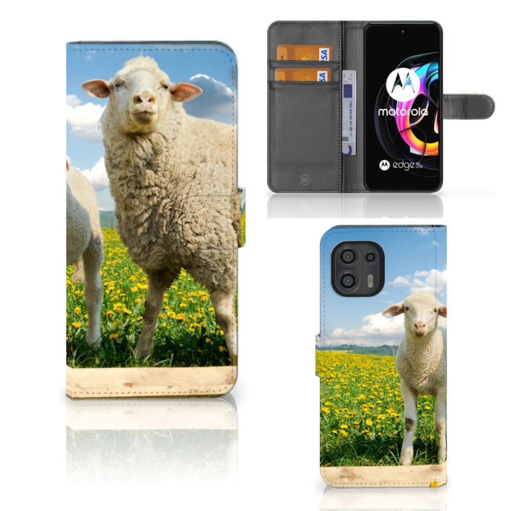 Motorola Edge 20 Lite Telefoonhoesje met Pasjes Schaap en Lammetje
