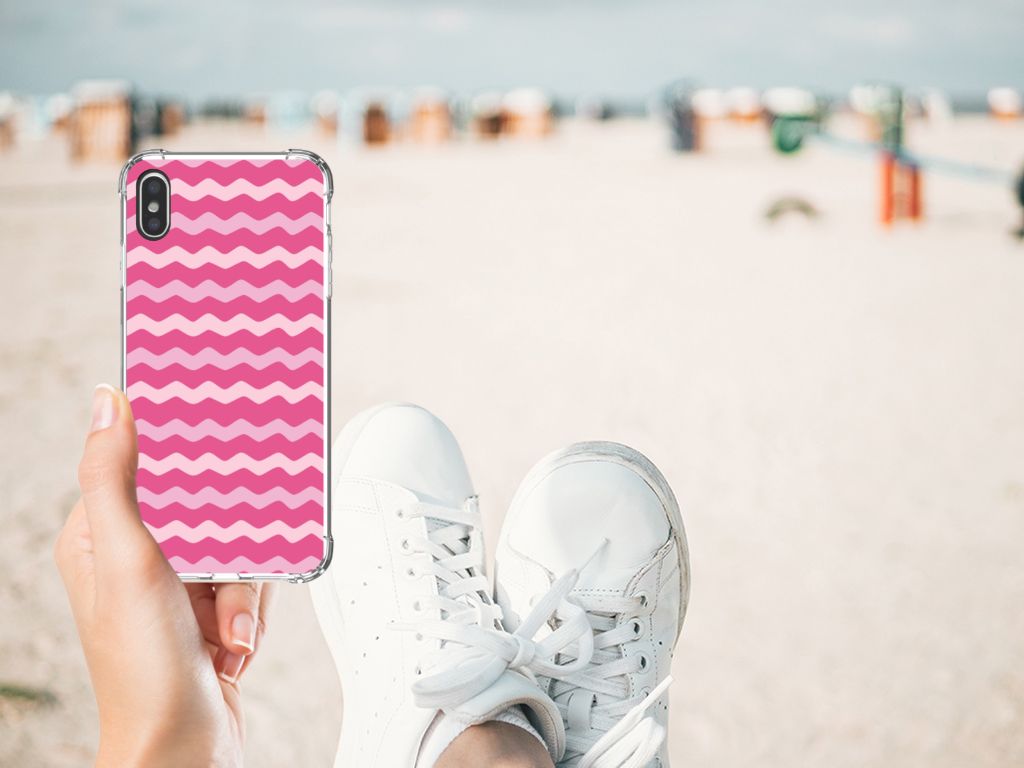Apple iPhone Xs Max Doorzichtige Silicone Hoesje Waves Pink