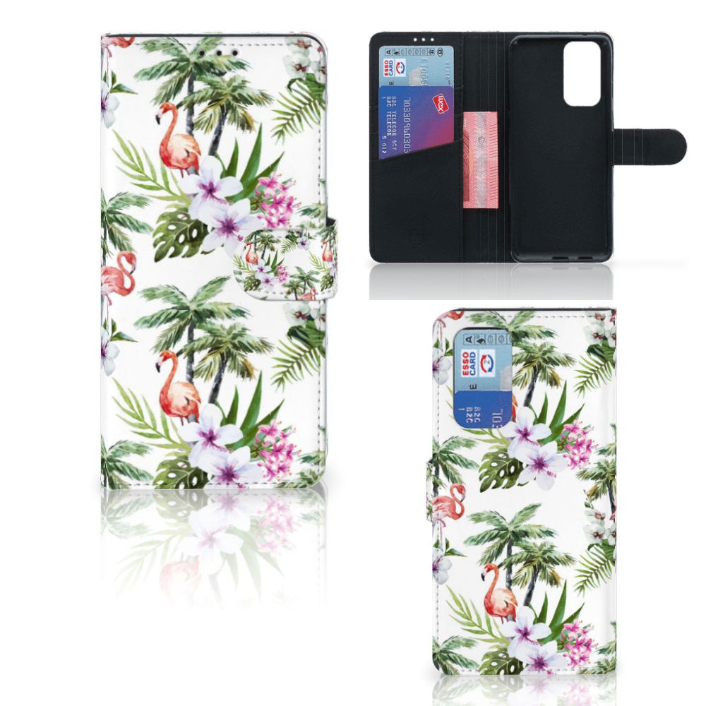 OnePlus 9 Pro Telefoonhoesje met Pasjes Flamingo Palms