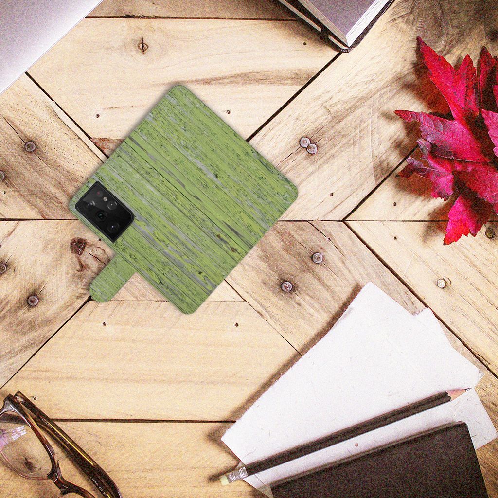 Samsung Galaxy S21 Ultra Book Style Case Green Wood