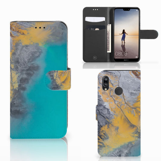 Huawei P20 Lite Bookcase Marble Blue Gold