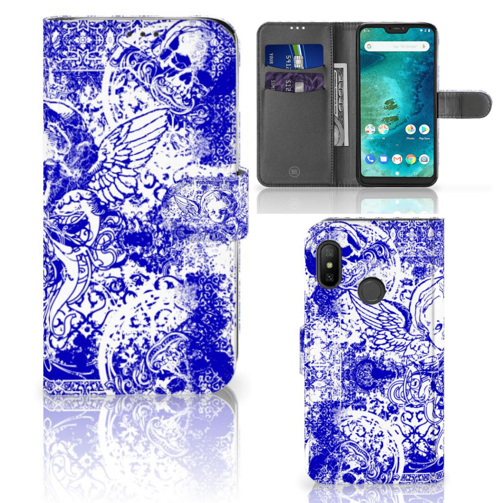 Telefoonhoesje met Naam Xiaomi Mi A2 Lite Angel Skull Blauw