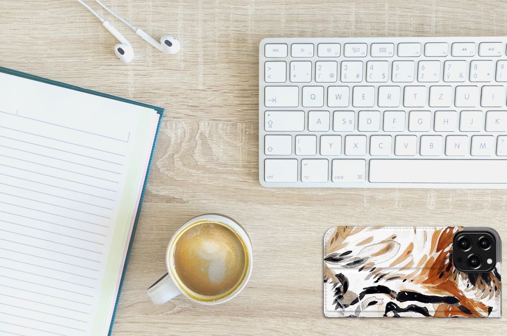 Bookcase iPhone 13 Pro Max Watercolor Tiger - B2C Telecom