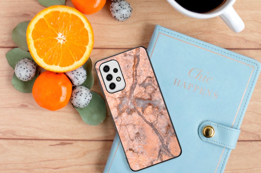 Samsung Galaxy A23 Marmeren Print Telefoonhoesje Marmer Oranje B2C Telecom