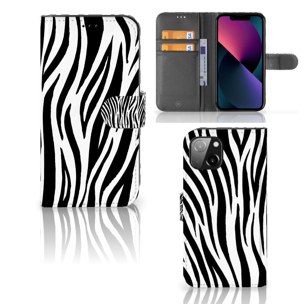 Apple iPhone 13 Telefoonhoesje met Pasjes Zebra