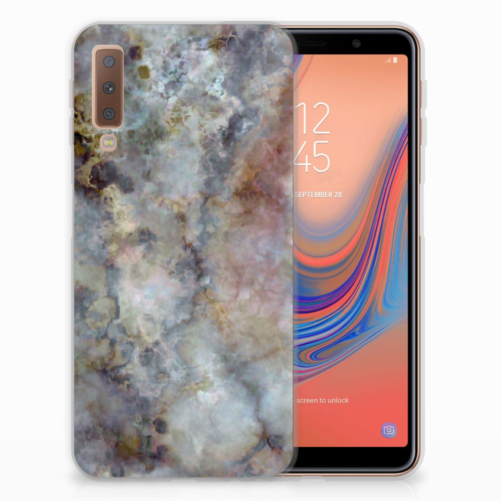 Samsung Galaxy A7 (2018) TPU Siliconen Hoesje Marmer Grijs