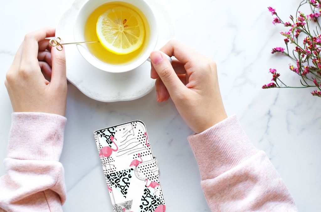 Apple iPhone 12 Mini Telefoonhoesje met Pasjes Flamingo Triangle