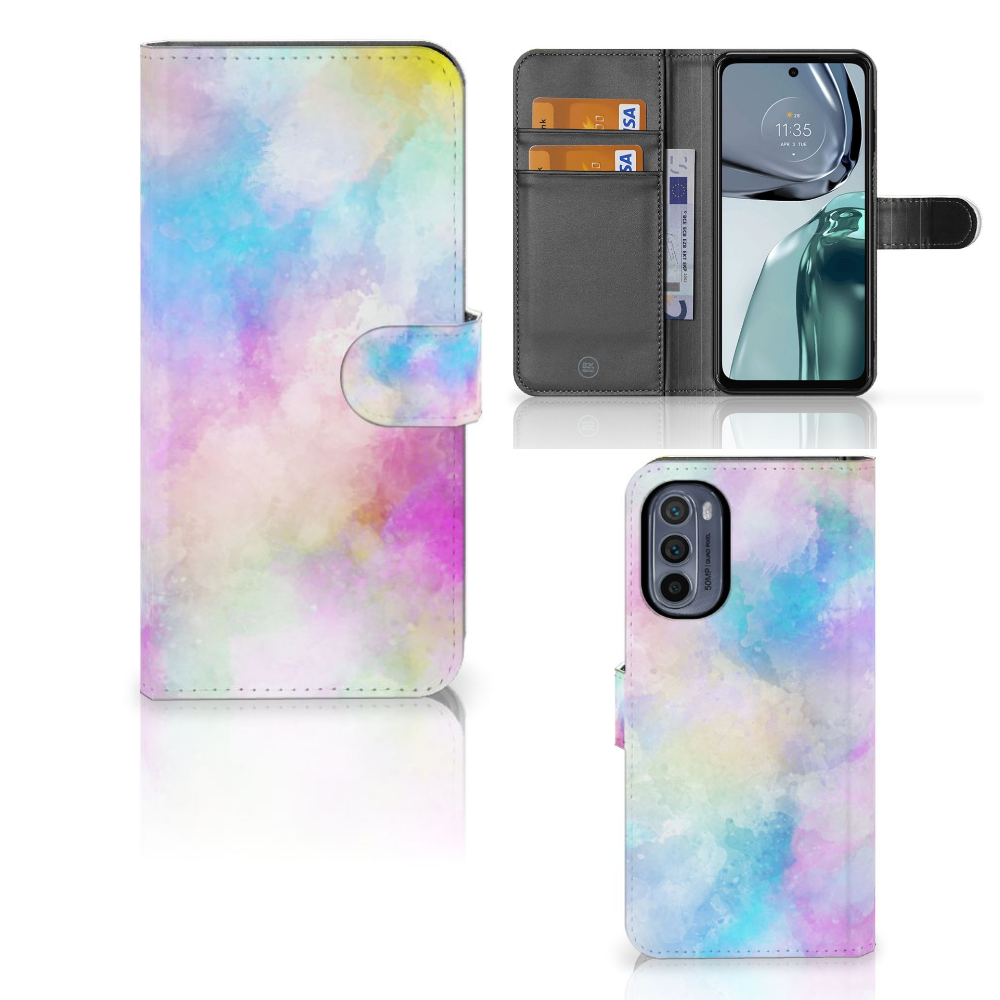 Hoesje Motorola Moto G62 5G Watercolor Light met pasjeshouder in pastelkleuren.