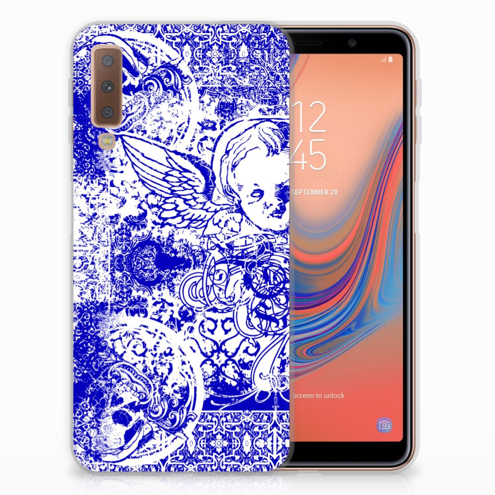 Silicone Back Case Samsung Galaxy A7 (2018) Angel Skull Blauw