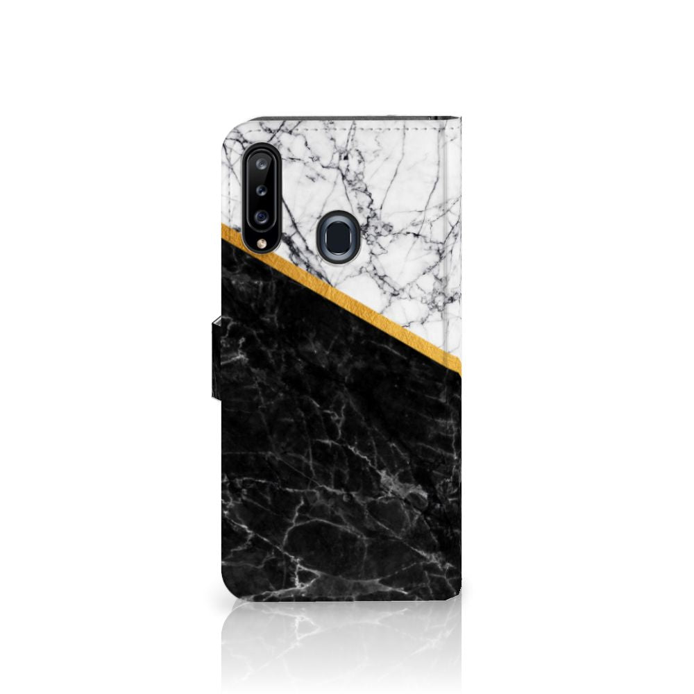 Samsung Galaxy A20s Bookcase Marmer Wit Zwart - Origineel Cadeau Man