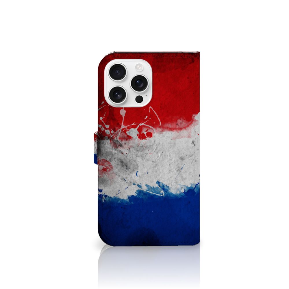 iPhone 16 Pro Max Bookstyle Case Nederland met design van de Nederlandse vlag in rood, wit en blauw.